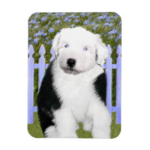 Oud Engels Sheepdog Puppy Painting - Dog Art Magneet
