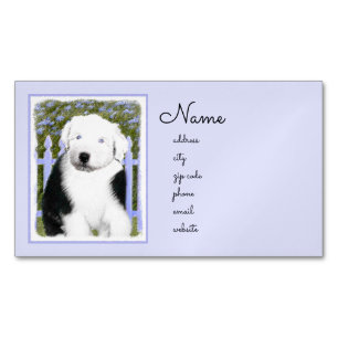 Oud Engels Sheepdog Puppy Painting - Dog Art Magnetisch Visitekaartje