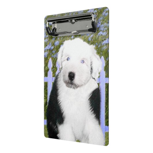 Oud Engels Sheepdog Puppy Painting - Dog Art Mini Klembord (Angled2)