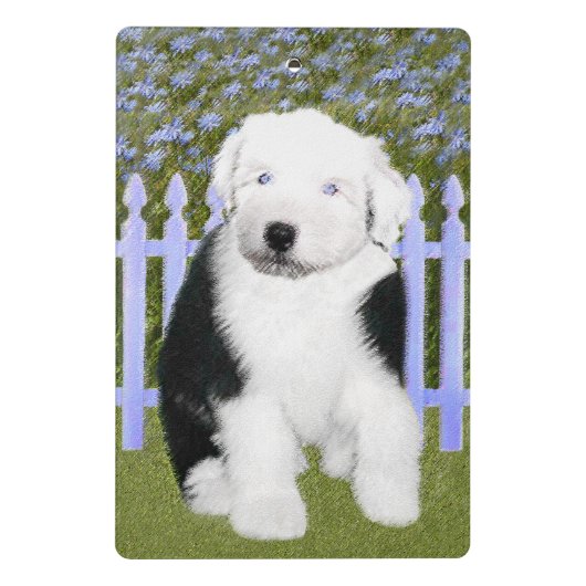 Oud Engels Sheepdog Puppy Painting - Dog Art Mini Klembord (Achterkant)