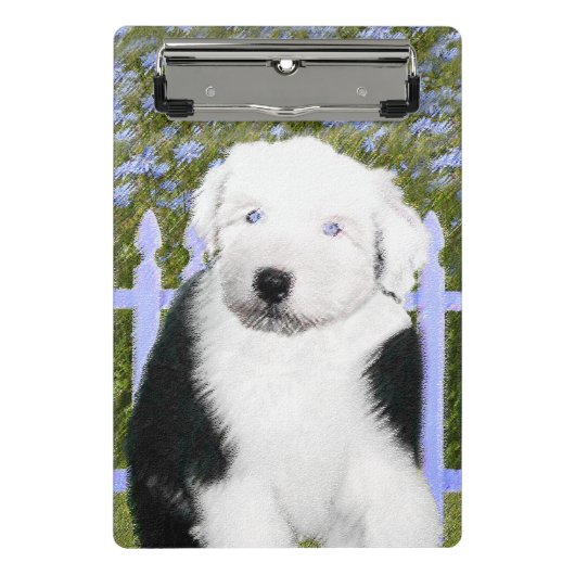 Oud Engels Sheepdog Puppy Painting - Dog Art Mini Klembord (Voorkant)