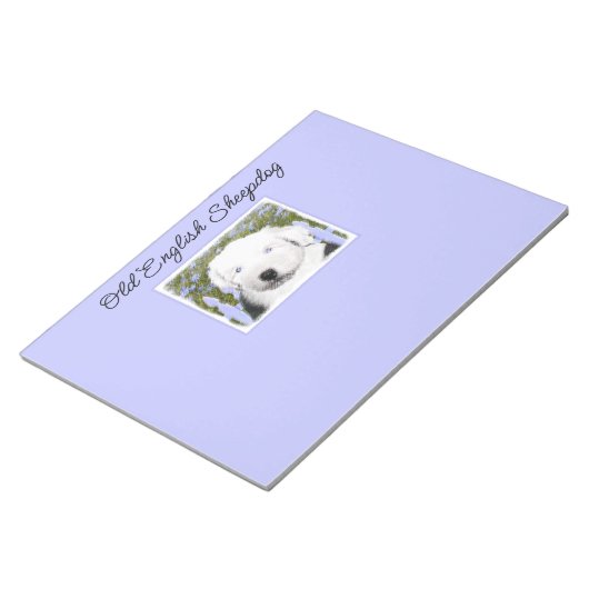 Oud Engels Sheepdog Puppy Painting - Dog Art Note Notitieblok (Schuin)