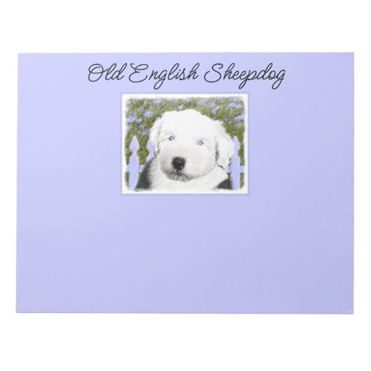 Oud Engels Sheepdog Puppy Painting - Dog Art Note Notitieblok (Voorkant)