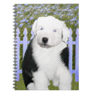 Oud Engels Sheepdog Puppy Painting - Dog Art Notitieboek
