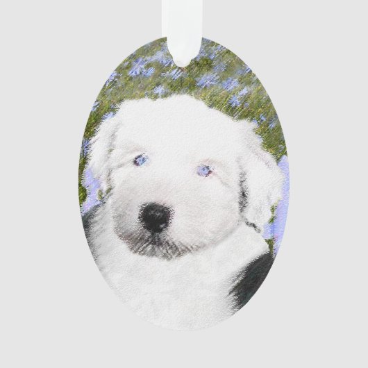Oud Engels Sheepdog Puppy Painting - Dog Art Ornament (voorkant)