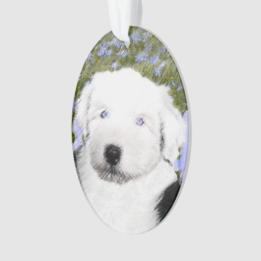 Oud Engels Sheepdog Puppy Painting - Dog Art Ornament (voorkant)