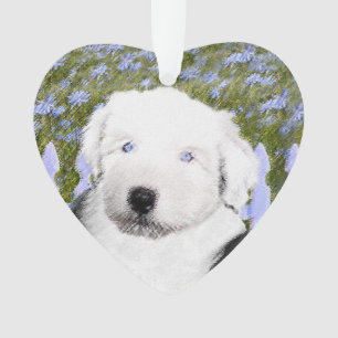 Oud Engels Sheepdog Puppy Painting - Dog Art Ornament
