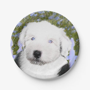 Oud Engels Sheepdog Puppy Painting - Dog Art Papieren Bordje