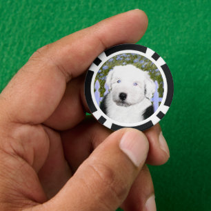 Oud Engels Sheepdog Puppy Painting - Dog Art Poker Chips