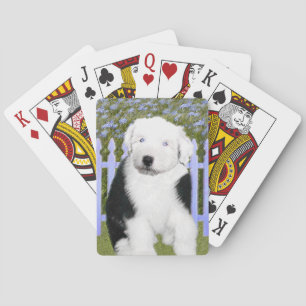 Oud Engels Sheepdog Puppy Painting - Dog Art Pokerkaarten