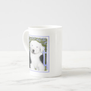 Oud Engels Sheepdog Puppy Painting - Dog Art Porselein Kop