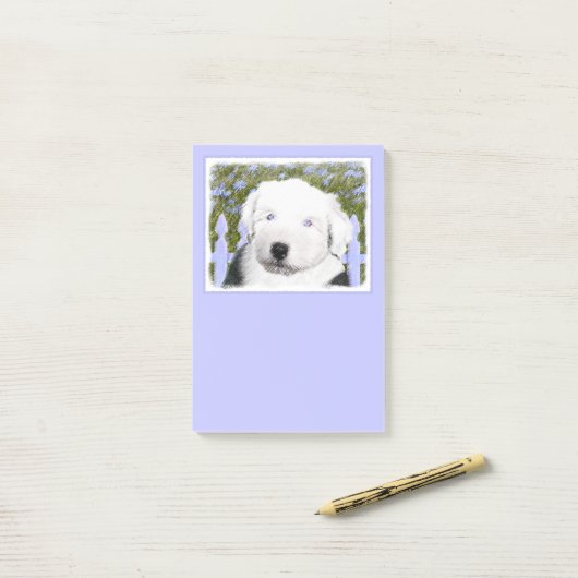 Oud Engels Sheepdog Puppy Painting - Dog Art Post-it® Notes (Op bureau)