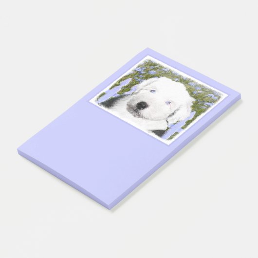 Oud Engels Sheepdog Puppy Painting - Dog Art Post-it® Notes (Schuin)