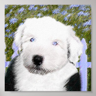 Oud Engels Sheepdog Puppy Painting - Dog Art Poster