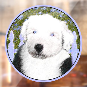 Oud Engels Sheepdog Puppy Painting - Dog Art Raamsticker