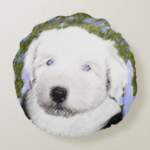 Oud Engels Sheepdog Puppy Painting - Dog Art Rond Kussen