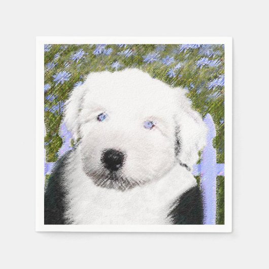 Oud Engels Sheepdog Puppy Painting - Dog Art Servetten (Voorkant)