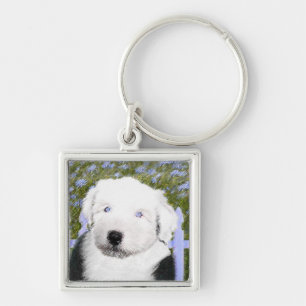 Oud Engels Sheepdog Puppy Painting - Dog Art Sleutelhanger