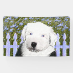 Oud Engels Sheepdog Puppy Painting - Dog Art Spandoek