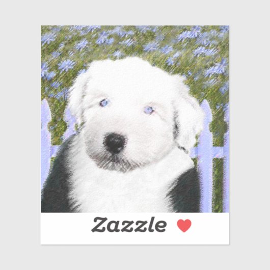 Oud Engels Sheepdog Puppy Painting - Dog Art Sticker (Vel)