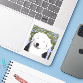 Oud Engels Sheepdog Puppy Painting - Dog Art Sticker (Laptop met iPhone)