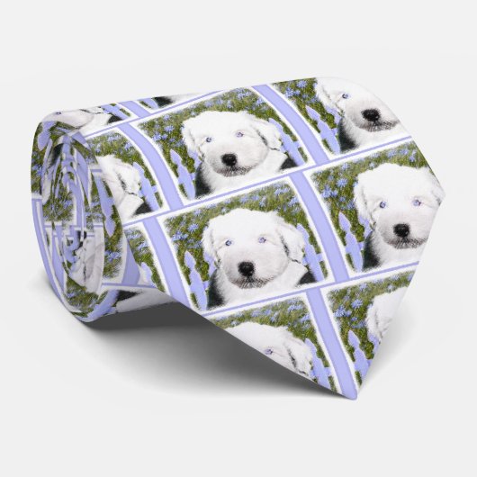 Oud Engels Sheepdog Puppy Painting - Dog Art Stropdas (Opgerold)