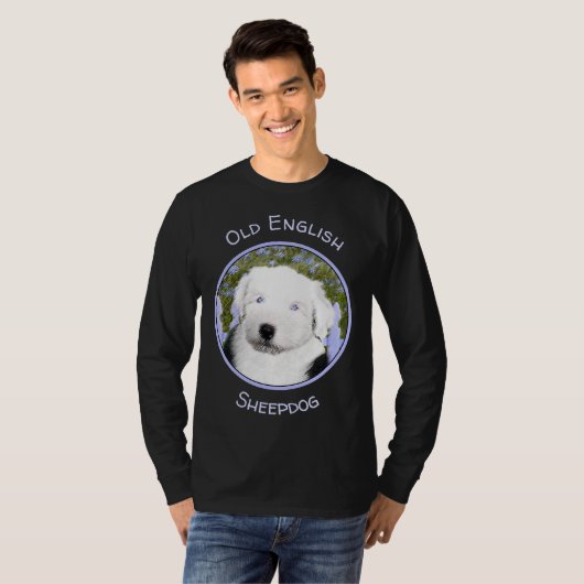 Oud Engels Sheepdog Puppy Painting - Dog Art T-shirt (Voorkant volledig)