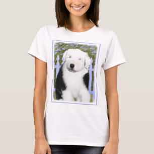 Oud Engels Sheepdog Puppy Painting - Dog Art T-shirt