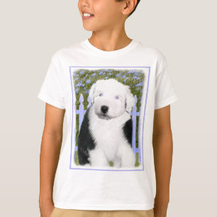 Oud Engels Sheepdog Puppy Painting - Dog Art T-shirt