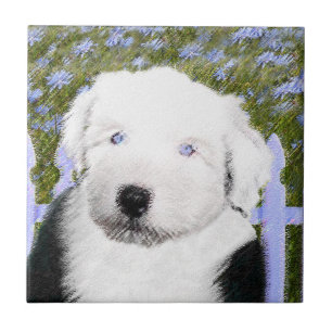 Oud Engels Sheepdog Puppy Painting - Dog Art Tegeltje