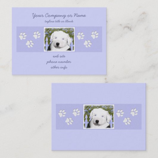 Oud Engels Sheepdog Puppy Painting - Dog Art Visitekaartje (Voorkant / Achterkant)