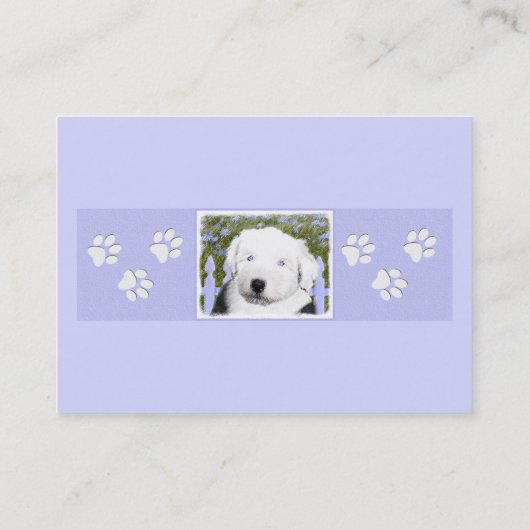 Oud Engels Sheepdog Puppy Painting - Dog Art Visitekaartje (Achterkant)