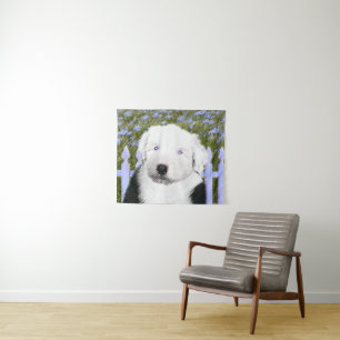 Oud Engels Sheepdog Puppy Painting - Dog Art Wandkleed