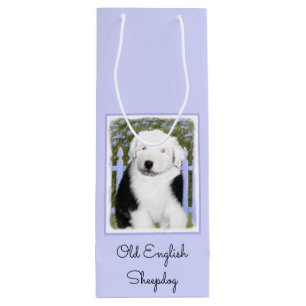 Oud Engels Sheepdog Puppy Painting - Dog Art Wijn Cadeautas