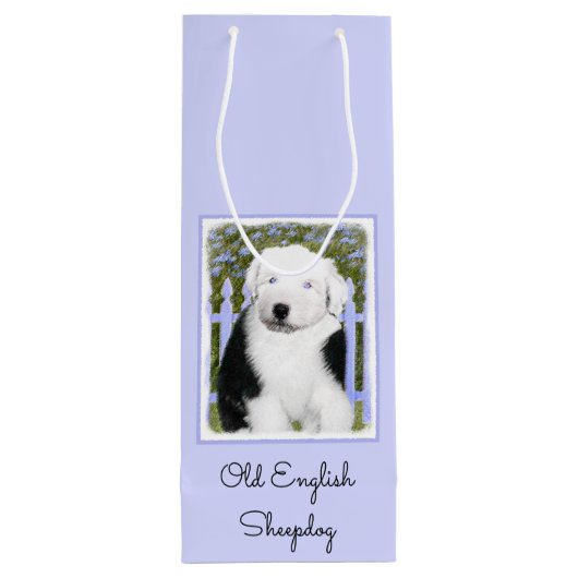 Oud Engels Sheepdog Puppy Painting - Dog Art Wijn Cadeautas (Achterkant)