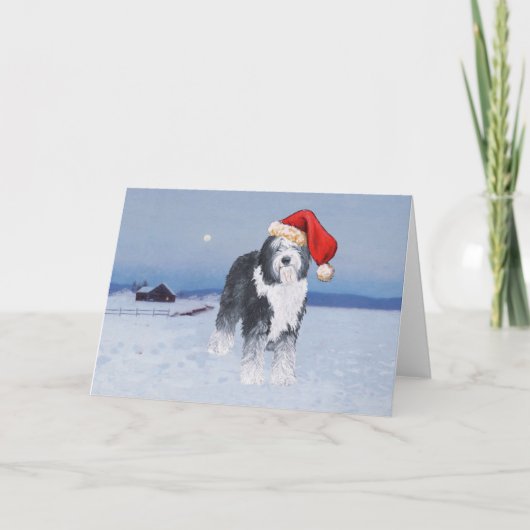 Oud Engels Sheepdog Santa Hat Feestdagen Kaart (Voorkant)
