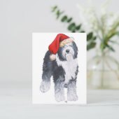 Oud Engels Sheepdog Santa Hat Feestdagenkaart (Staand voorkant)