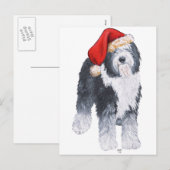Oud Engels Sheepdog Santa Hat Feestdagenkaart (Voorkant / Achterkant)