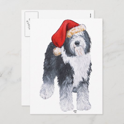 Oud Engels Sheepdog Santa Hat Feestdagenkaart (Voorkant / Achterkant)