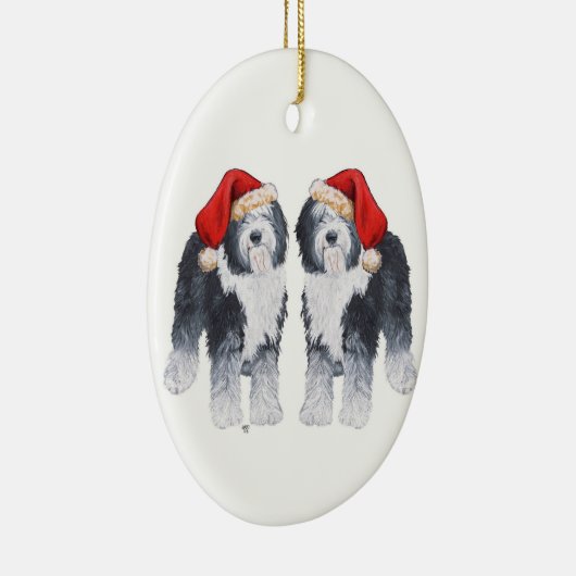 Oud Engels Sheepdog Santa Hat Keramisch Ornament (Rechts)