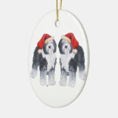 Oud Engels Sheepdog Santa Hat Keramisch Ornament (Links)