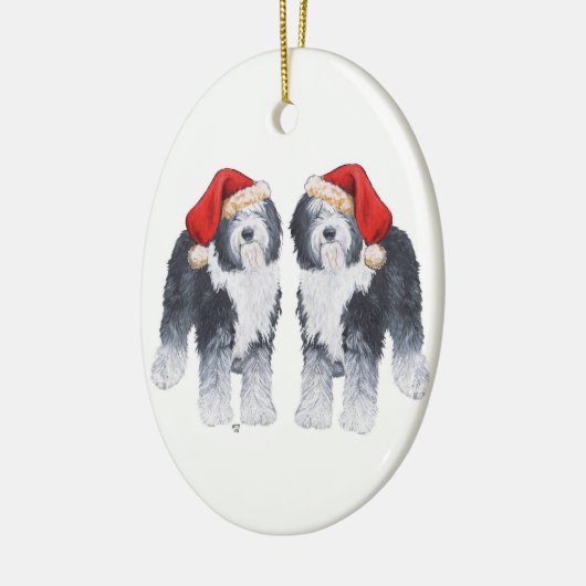 Oud Engels Sheepdog Santa Hat Keramisch Ornament (Links)