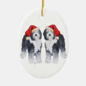 Oud Engels Sheepdog Santa Hat Keramisch Ornament (Voorkant)