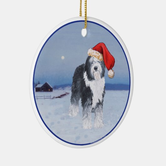 Oud Engels Sheepdog Santa Hat Keramisch Ornament (Rechts)