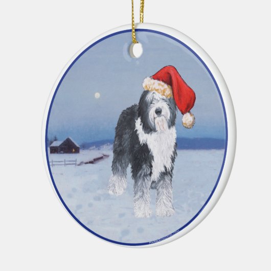 Oud Engels Sheepdog Santa Hat Keramisch Ornament (Links)