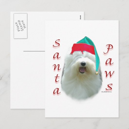 Oud Engels Sheepdog Santa Paws Feestdagenkaart (Voorkant / Achterkant)