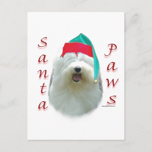 Oud Engels Sheepdog Santa Paws Feestdagenkaart (Voorkant)