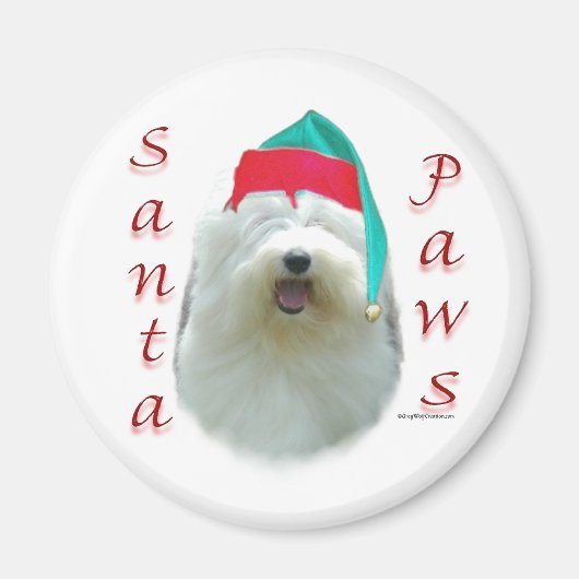 Oud Engels Sheepdog Santa Paws Magneet (Voorkant)