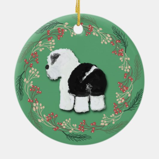 Oud Engels Sheepdog Snowman Ornament (Achterkant)