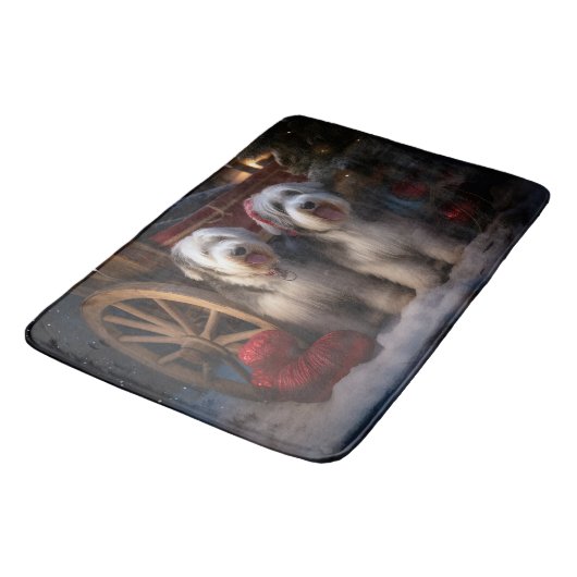 Oud Engels Sheepdog Snowy Sleigh Kerst Decor Badmat (Gekanteld)